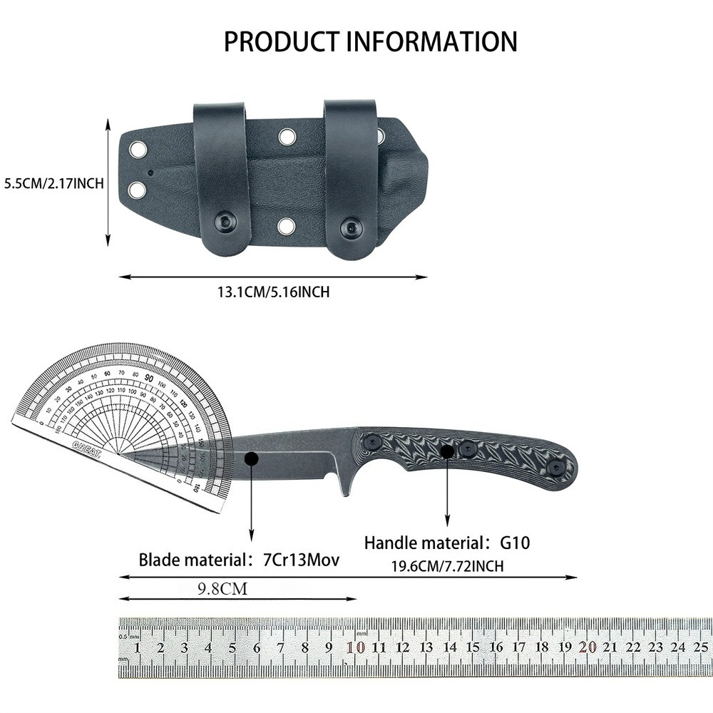 Edc Every Day Carry おもちゃ - Full Tang Fixed Blade Knives 7Cr13MoV